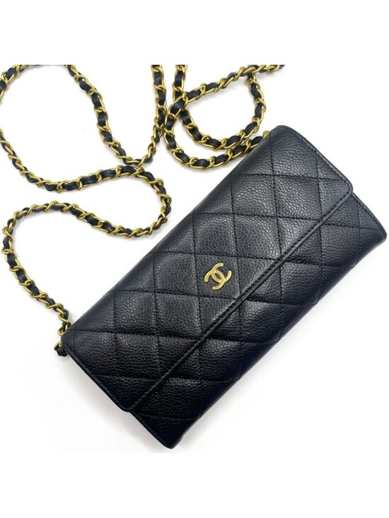 Chanel CC Classic Caviar Flap Wallet Quilted Leather Chain Purse Black - Picture 3 of 10